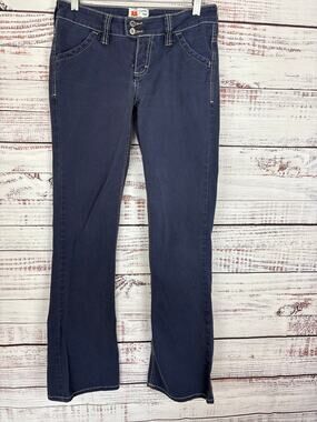 Twill Twenty Two Y2K Blue Low Rise Boot Flare Flap Pockets Jeans Womens Sz 27X33